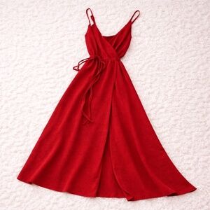 Red Wrap Midi Dress